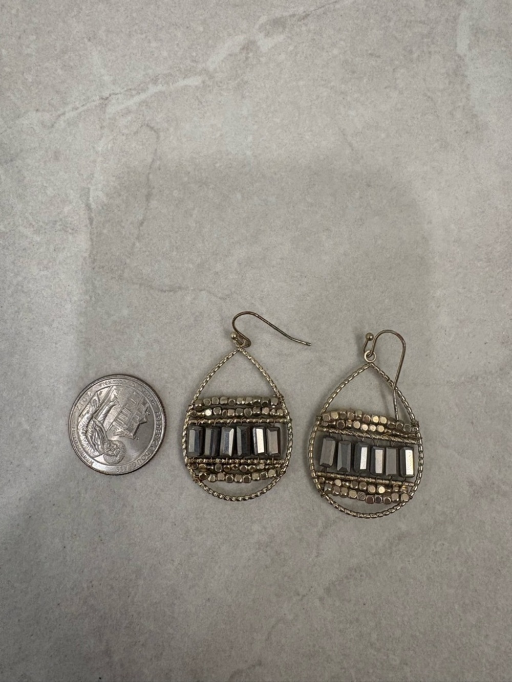 Handmade Wirewrapped Metallic Beaded Earrings - Picture 4 of 4